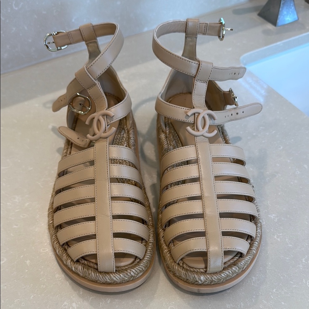 CHANEL Nude Leather Gladiator Sandals